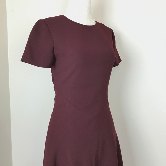 Iris & Ink Burgandy Crew Short Sleeve A-Line Dress - Picture 7 of 8